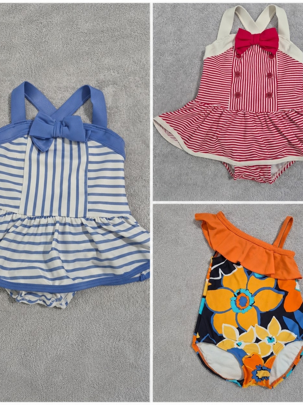 Gymboree Girls One-Piece Swimsuit Trio — Blue, Red, Orange Floral Mix